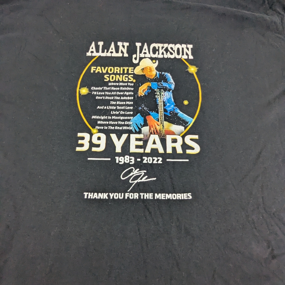 Alan Jackson 1983-2022 Anniversary Black T-Shirt Thank You For The Memories 2XL